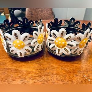 Daisy Candle Holders Metal Floral Design Home Decor Set Of 2 Cottagecore